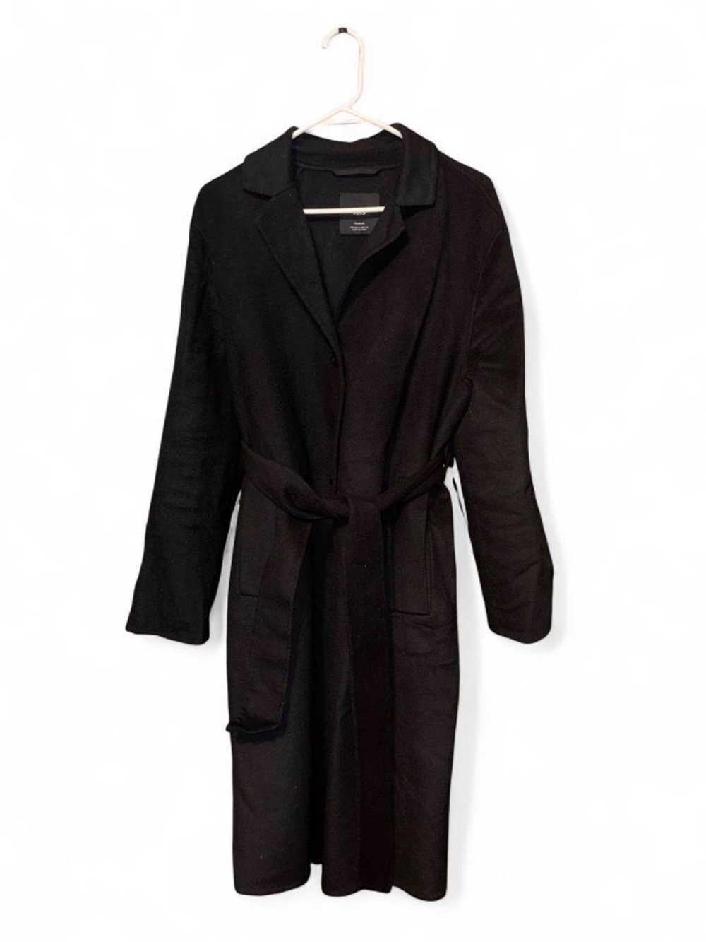 Mango black wool blend coat with belt